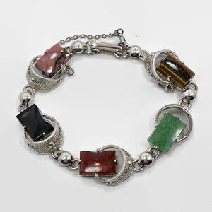 Cannetille Bracelet, Stone, Wire Work, Sterling Silver, Small Wrist, 50s